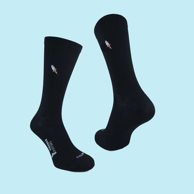 Fietssokken met borduur - Raket print - Zwart - Maat 39 tot 45+