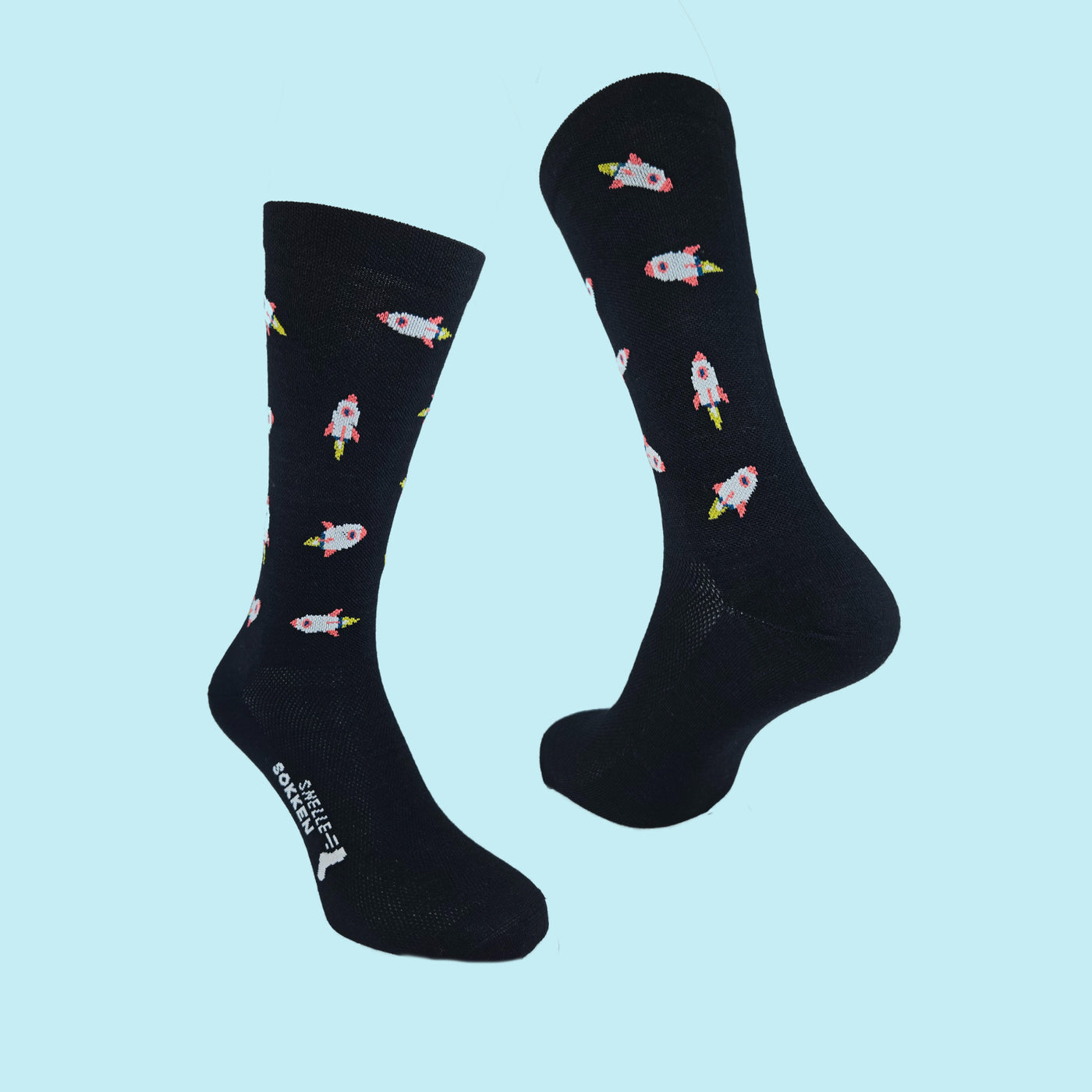 Fietssokken Merino - Raket print - Zwart - Maat 39 tot 45+