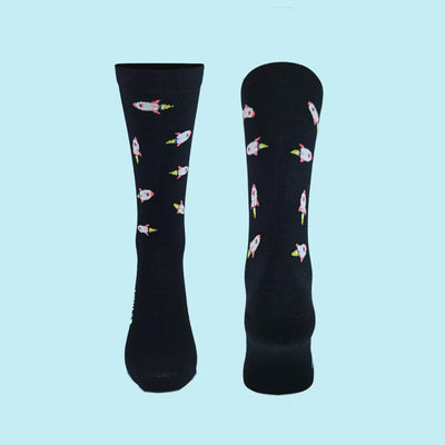 Fietssokken Merino - Raket print - Zwart - Maat 39 tot 45+