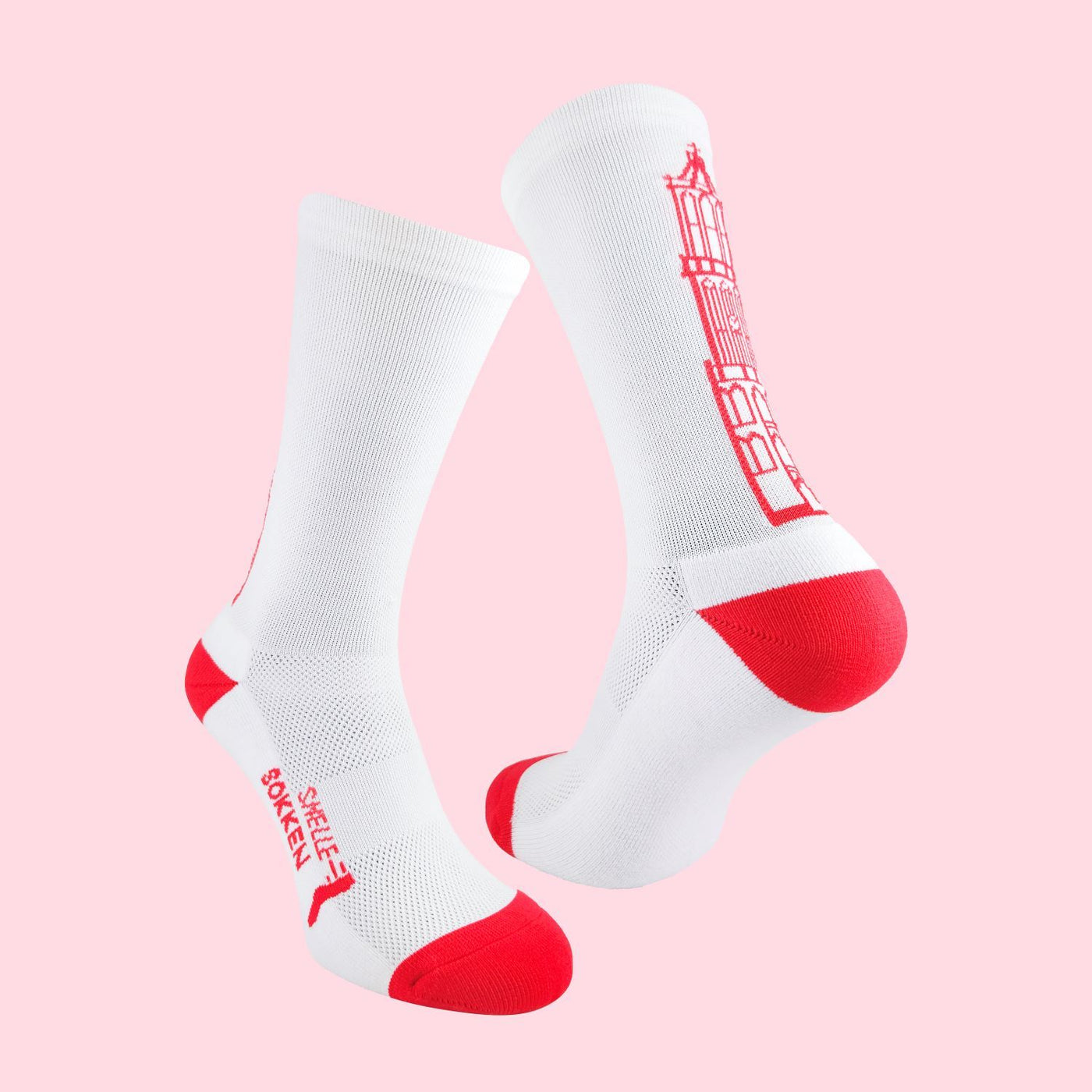 Hardloopsokken stadstoren - Utrecht print - Wit/Rood - Maat 39 tot 45+