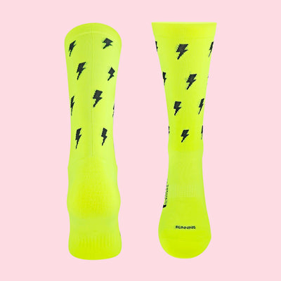 Hardloopsokken - Bliksem print - Neon geel - Maat 39 tot 45+