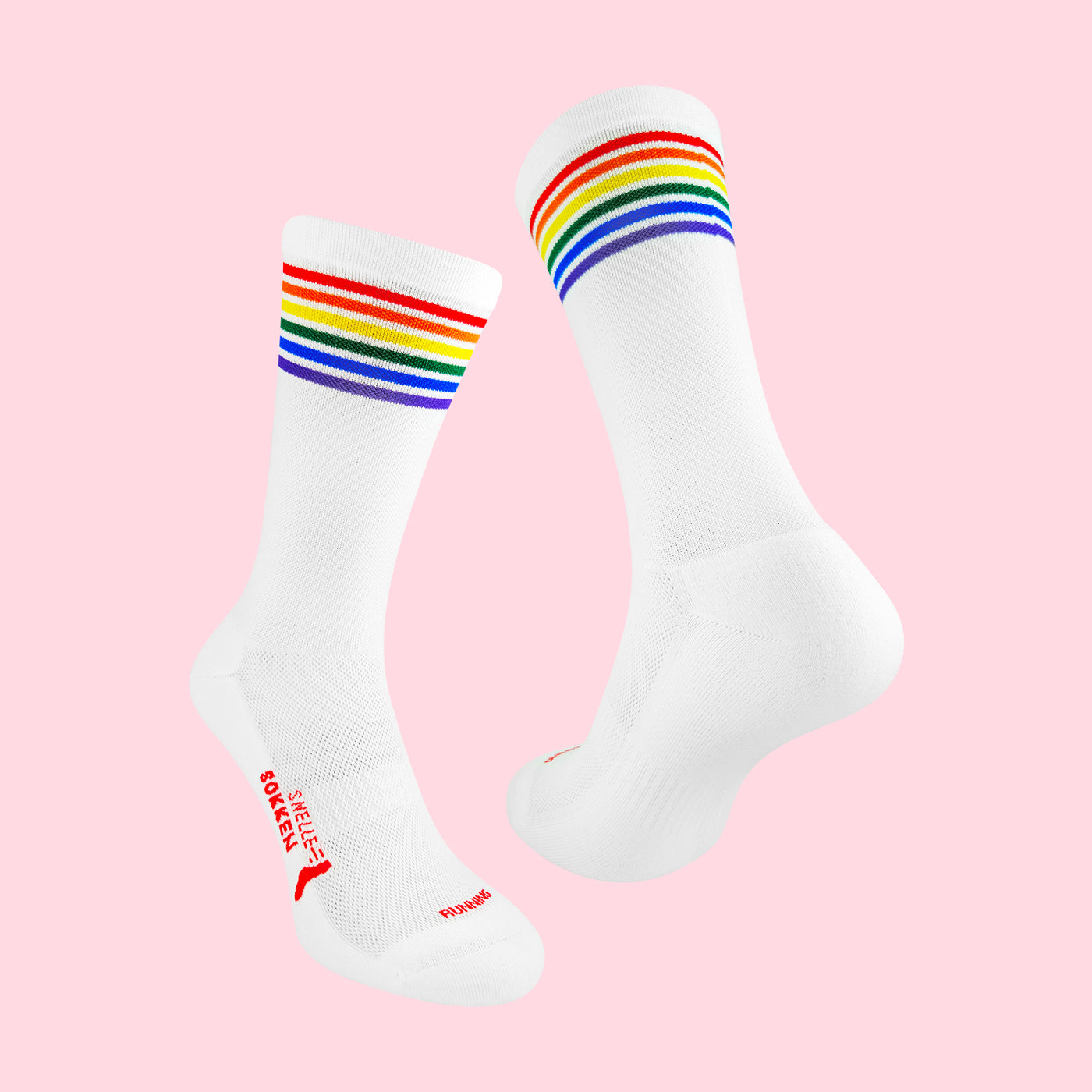 Hardloopsokken - Regenboog print - Wit - Maat 39 tot 45+