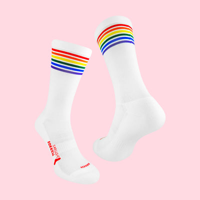 Hardloopsokken - Regenboog print - Wit - Maat 39 tot 45+