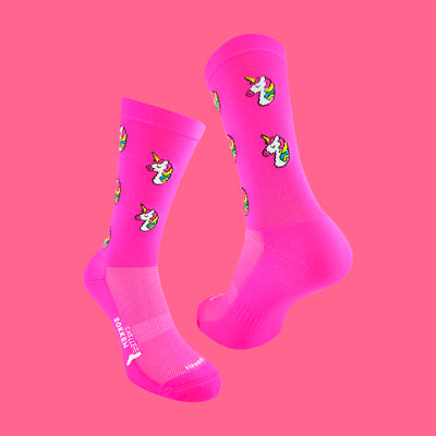 Hardloopsokken voor de kleine maatjes - Eenhoorn print - Neon roze - Maat 35 tot 38