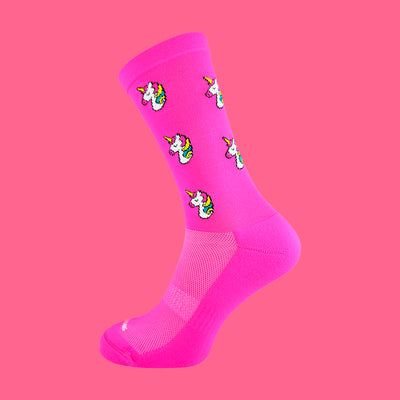 Hardloopsokken voor de kleine maatjes - Eenhoorn print - Neon roze - Maat 35 tot 38