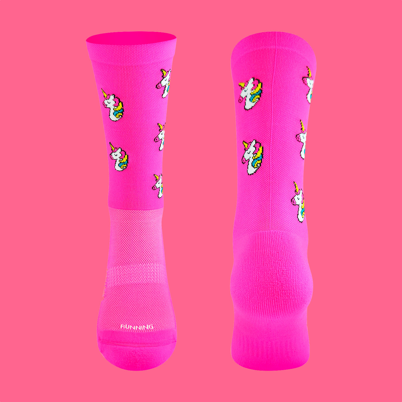 Hardloopsokken voor de kleine maatjes - Eenhoorn print - Neon roze - Maat 35 tot 38