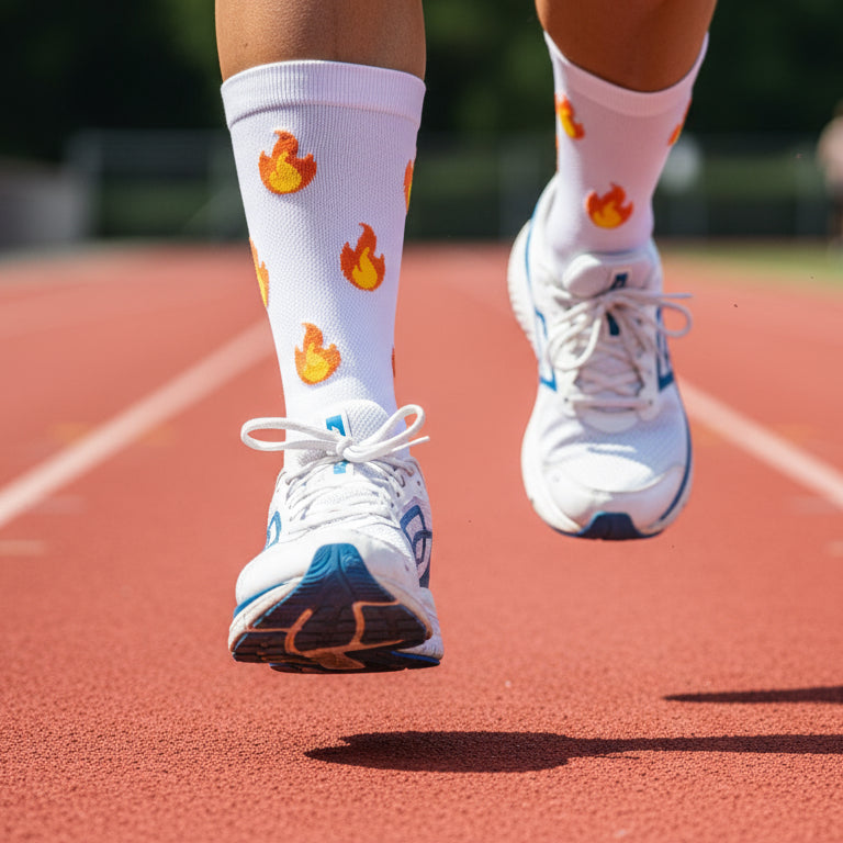 Hardloopsokken - Vlammen print - Wit- Maat 39 tot 45+