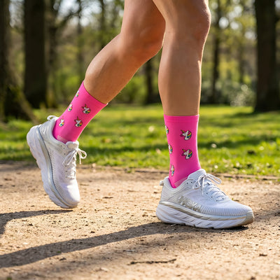 Hardloopsokken voor de kleine maatjes - Eenhoorn print - Neon roze - Maat 35 tot 38