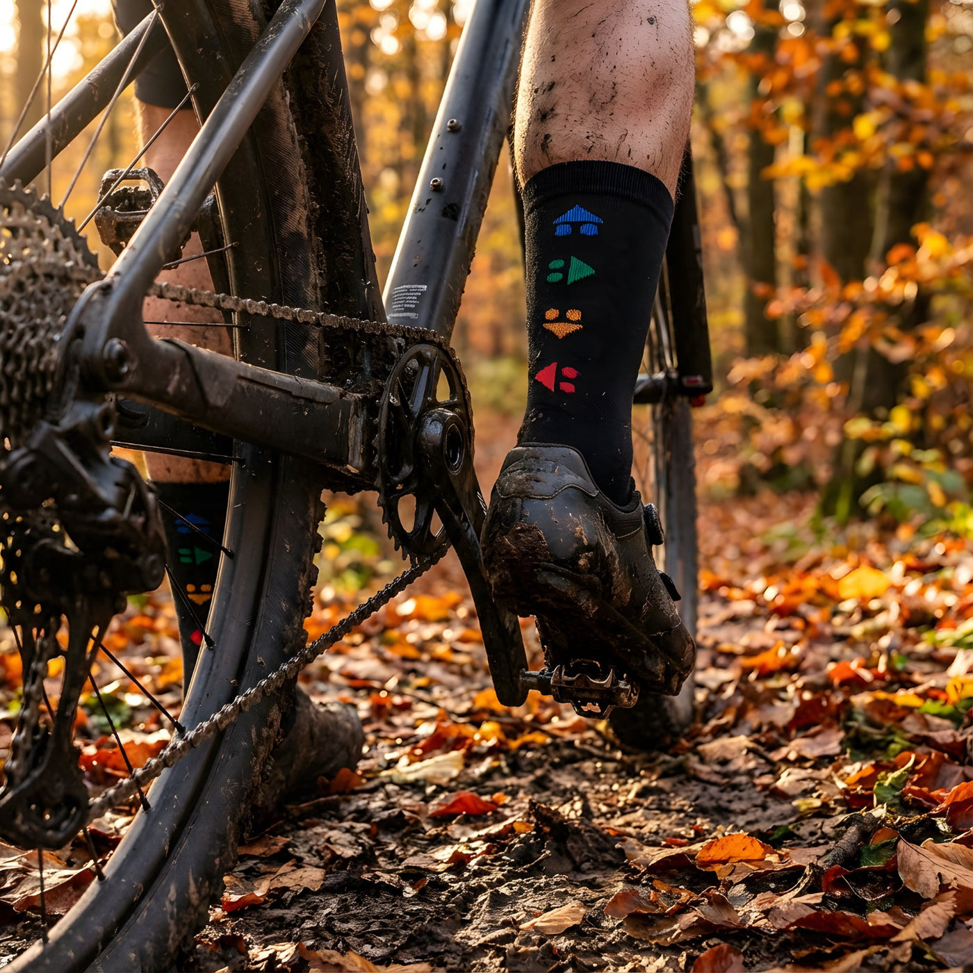 MTB Fietssokken - MTB route print - Zwart - Maat 39 tot 45+