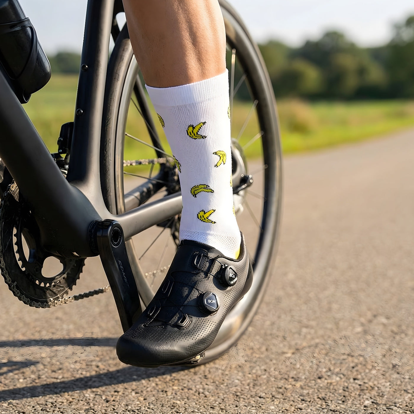 Fietssokken - Bananen print - Wit/Geel - Maat 39 tot 45+