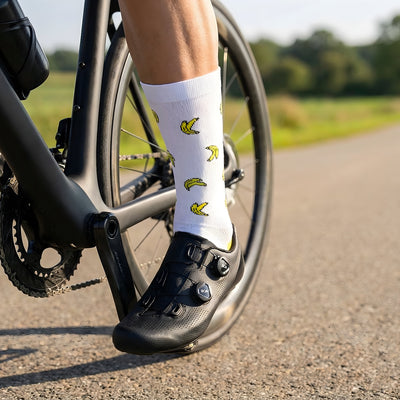 Fietssokken - Bananen print - Wit/Geel - Maat 39 tot 45+