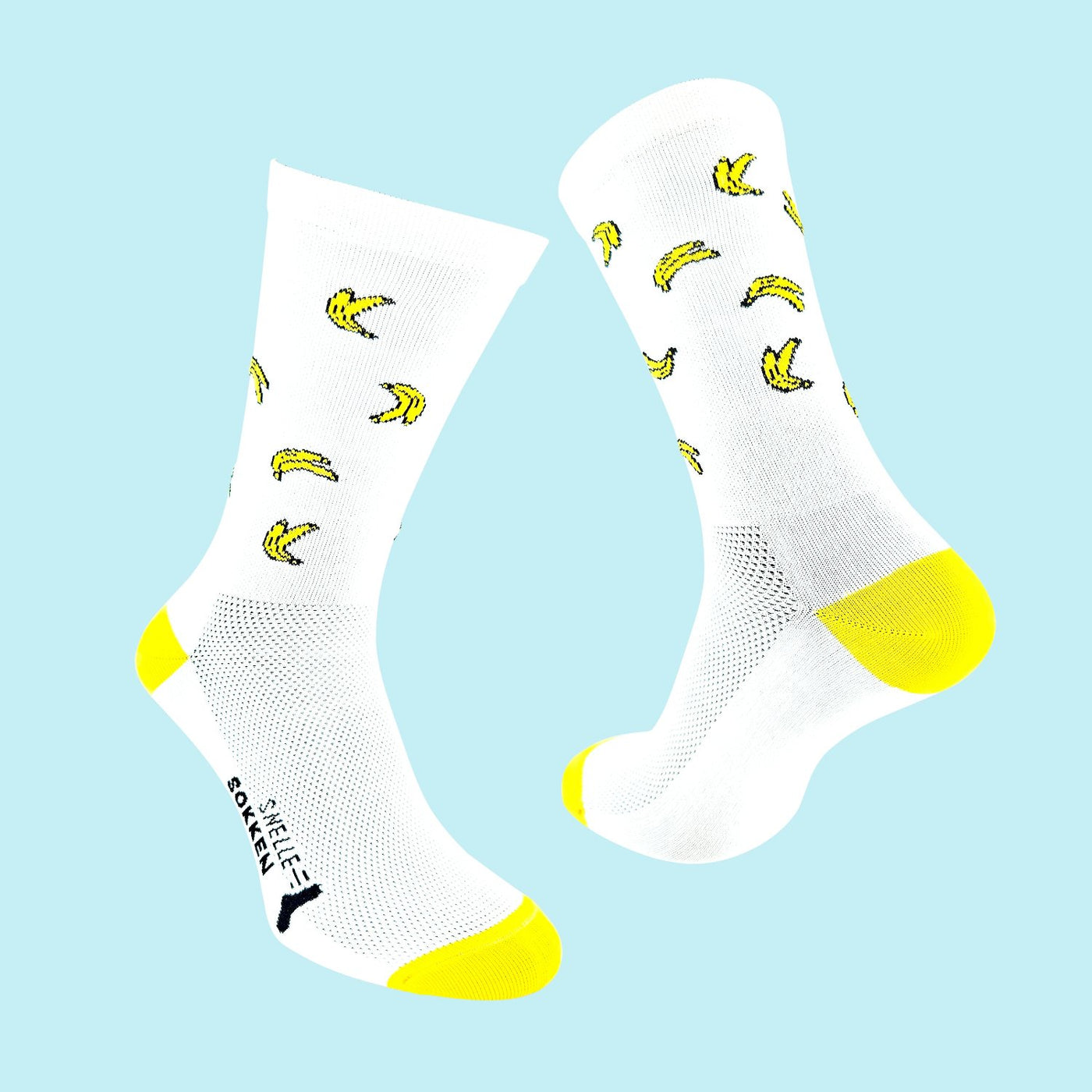 Fietssokken - Bananen print - Wit/Geel - Maat 39 tot 45+