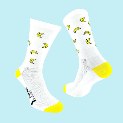 Fietssokken - Bananen print - Wit/Geel - Maat 39 tot 45+