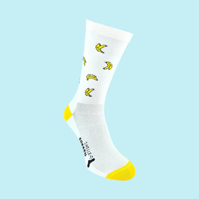 Fietssokken - Bananen print - Wit/Geel - Maat 39 tot 45+