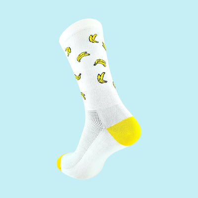 Fietssokken - Bananen print - Wit/Geel - Maat 39 tot 45+