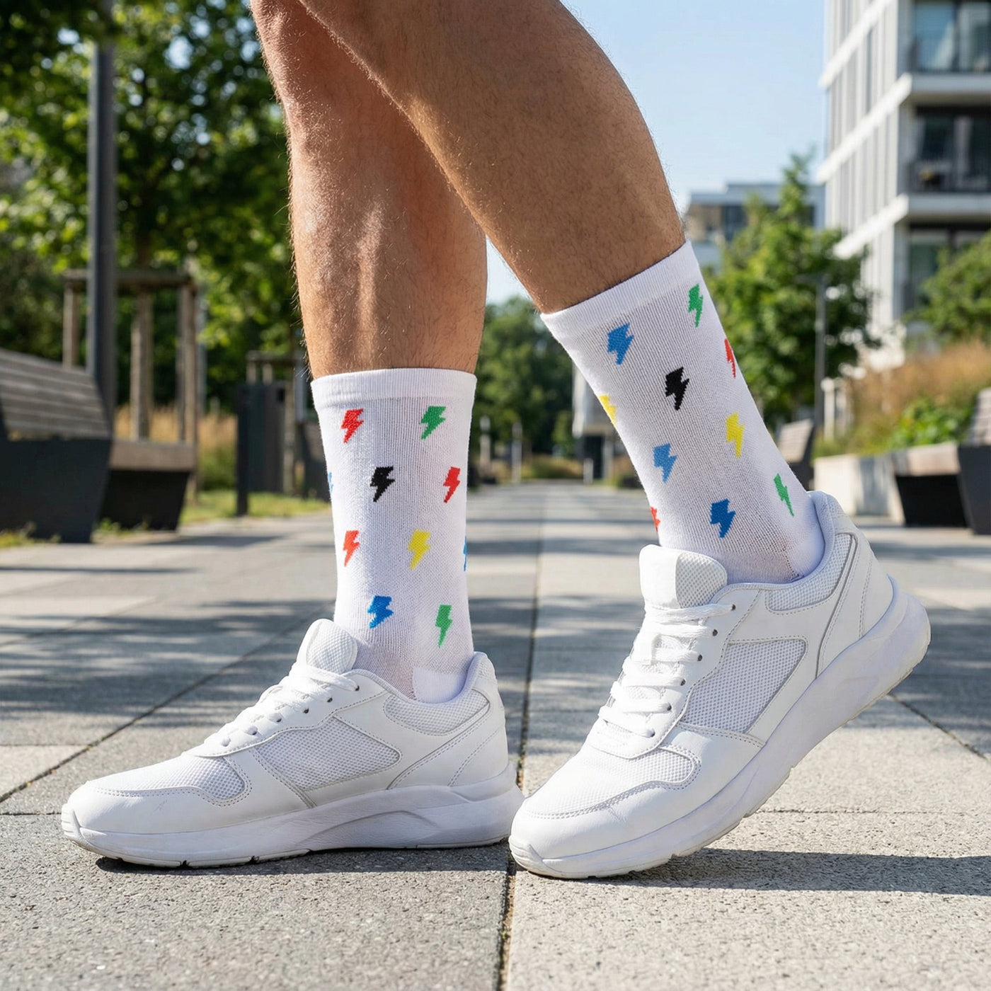 Hardloopsokken - Bliksem print - Wit - Maat 39 tot 45+