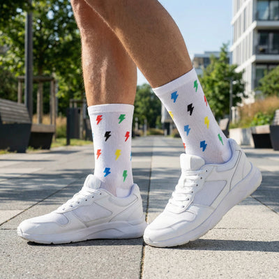 Hardloopsokken - Bliksem print - Wit - Maat 39 tot 45+