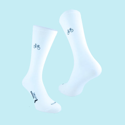 Fietssokken met borduur - Fietsjes print - Wit - Maat 39 tot 45+