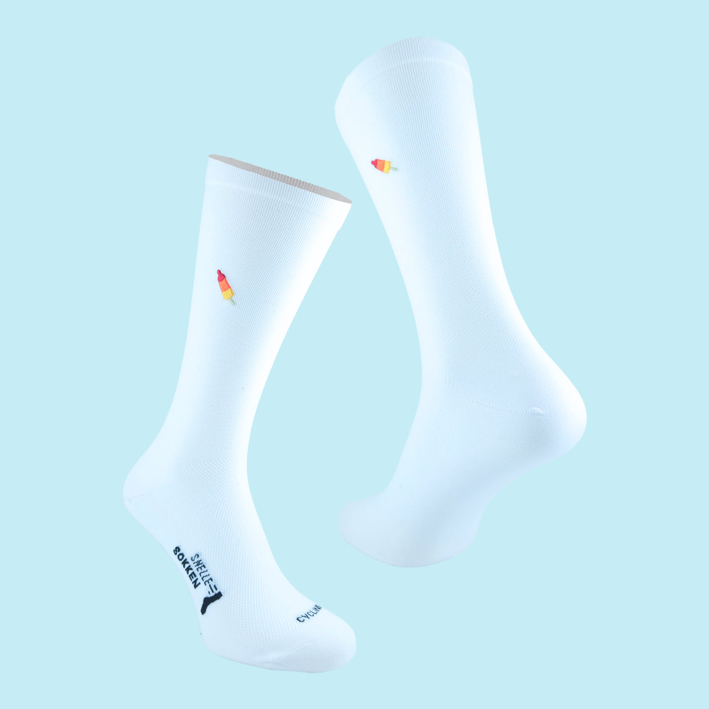 Fietssokken met borduur - IJsjes print - Wit - Maat 39 tot 45+