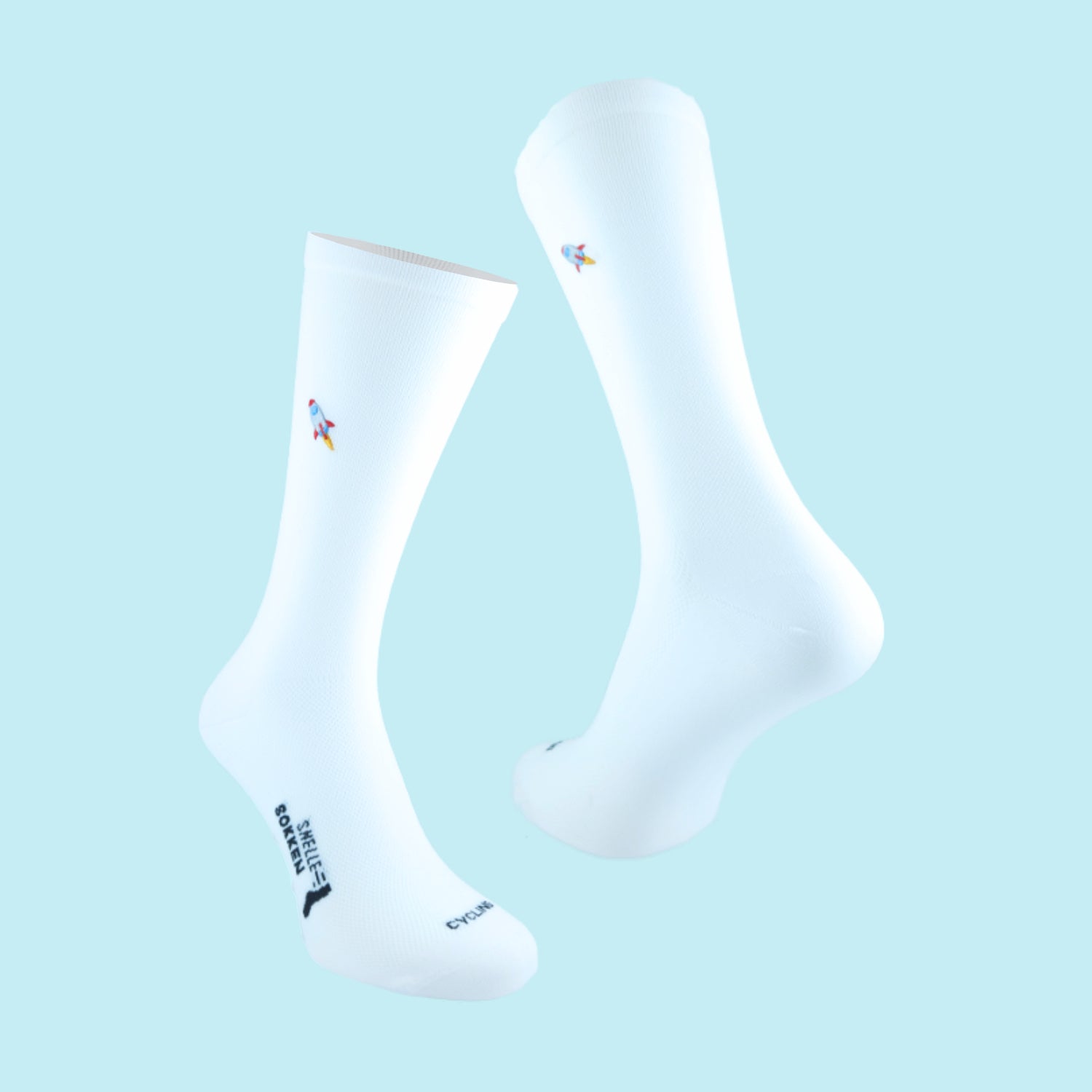 Fietssokken met borduur - Raket print - Wit - Maat 39 tot 45+