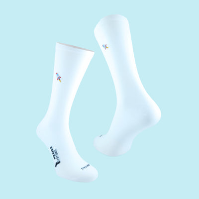 Fietssokken met borduur - Raket print - Wit - Maat 39 tot 45+