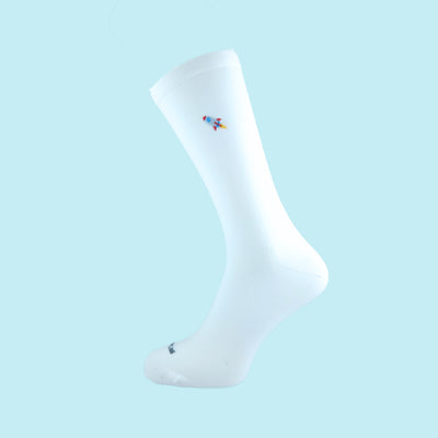 Fietssokken met borduur - Raket print - Wit - Maat 39 tot 45+