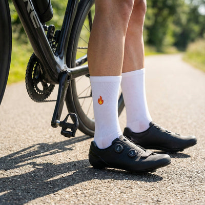 Fietssokken met borduur - Vlammen print - Wit - Maat 39 tot 45+