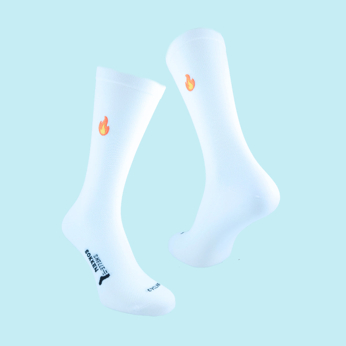 Fietssokken met borduur - Vlammen print - Wit - Maat 39 tot 45+