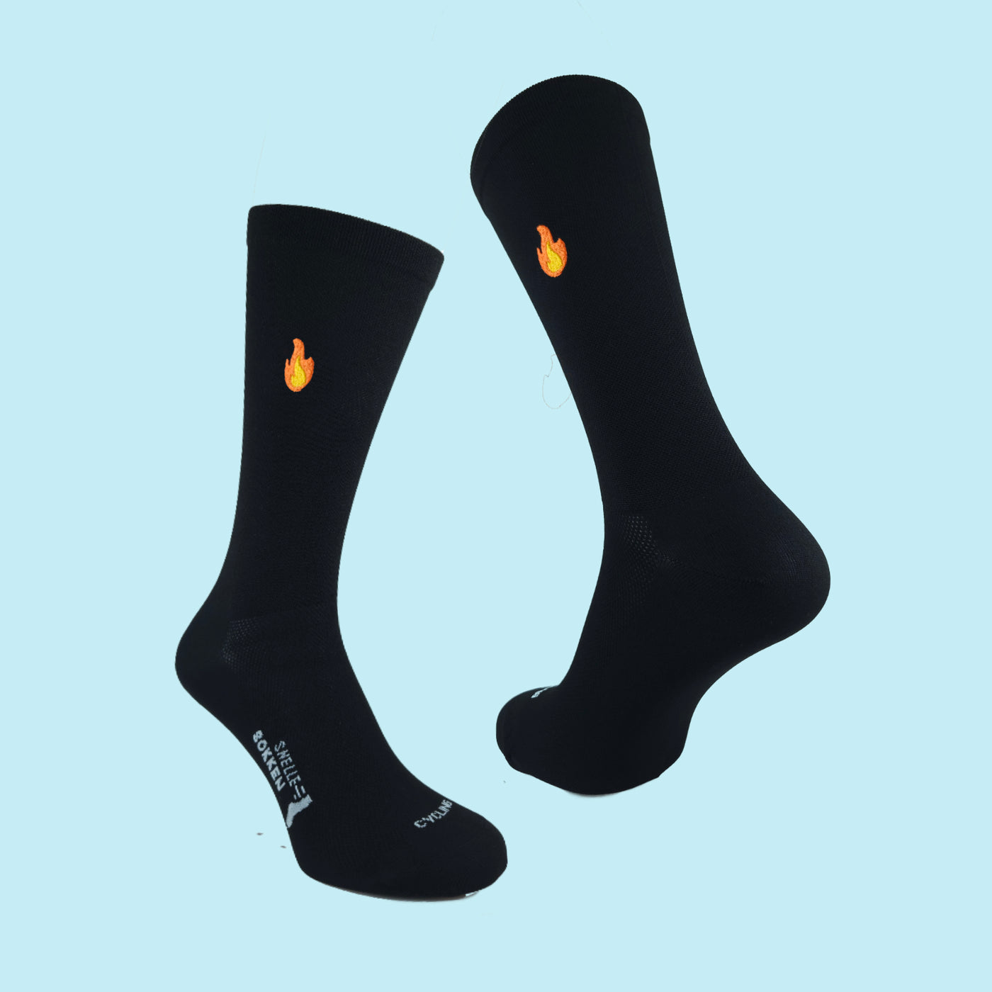Fietssokken met borduur - Vlammen print - Zwart - Maat 39 tot 45+