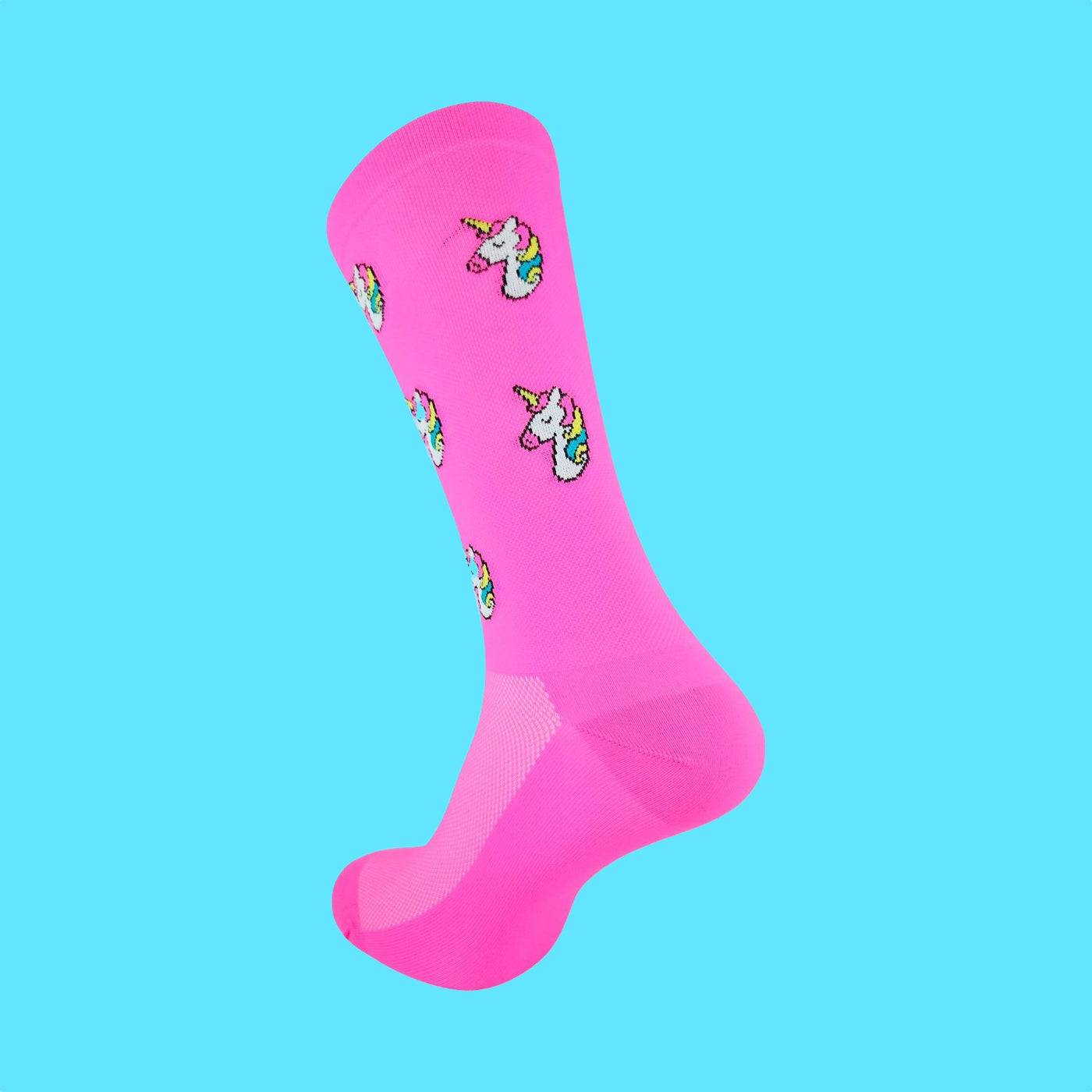 Fietssokken voor de kleine maatjes - Eenhoorn print - Neon roze - Maat 35 tot 38