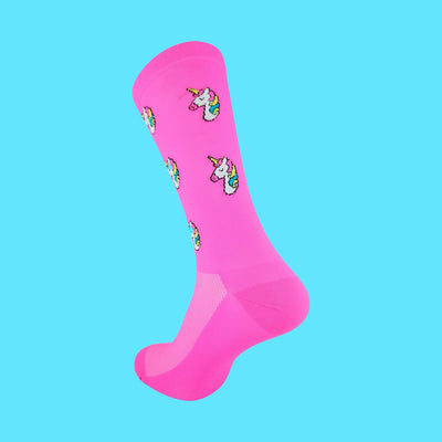Fietssokken voor de kleine maatjes - Eenhoorn print - Neon roze - Maat 35 tot 38