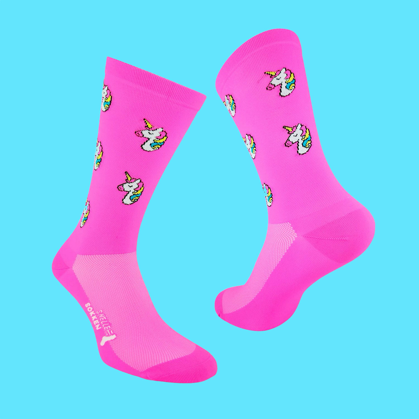 Fietssokken voor de kleine maatjes - Eenhoorn print - Neon roze - Maat 35 tot 38