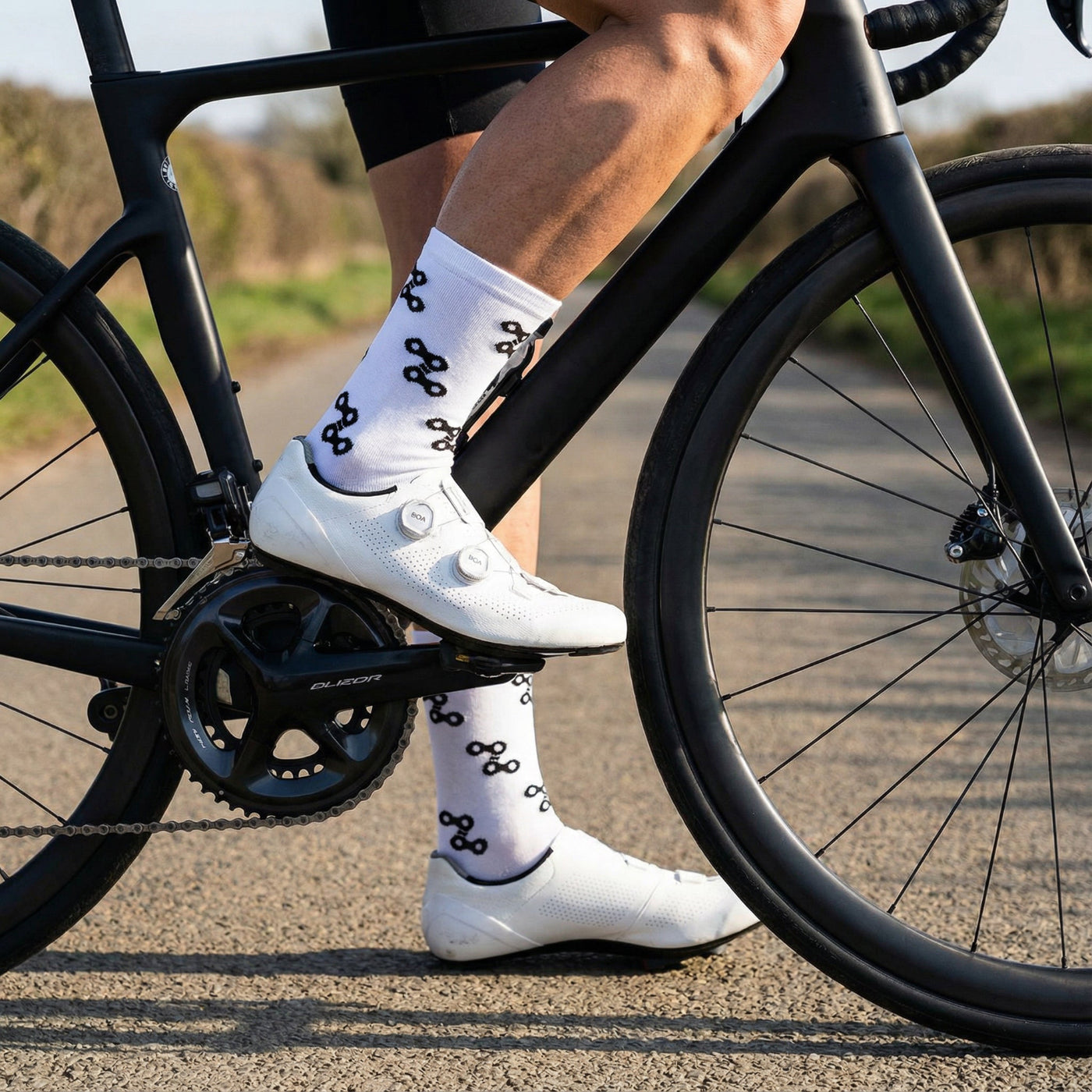 Fietssokken - Fietsketting print - Wit - Maat 39 tot 45+