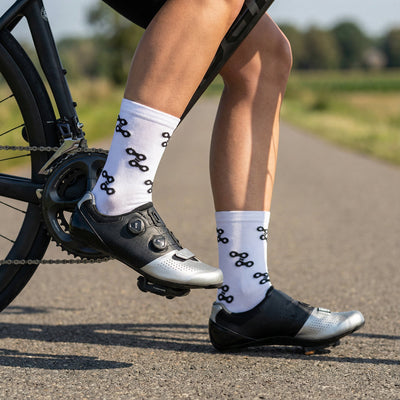 Fietssokken voor kleine maatjes - Fietsketting print - Wit - Maat 35 tot 38