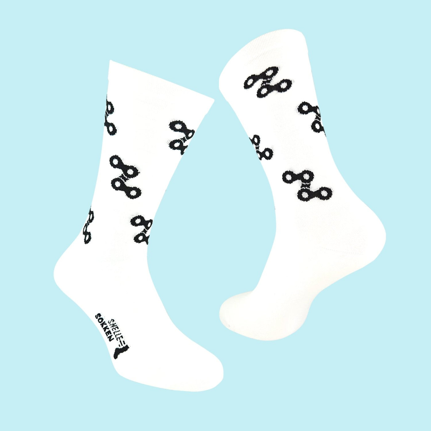 Fietssokken - Fietsketting print - Wit - Maat 39 tot 45+