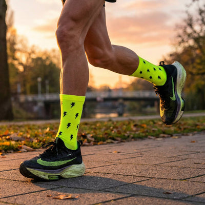 Hardloopsokken - Bliksem print - Neon geel - Maat 39 tot 45+