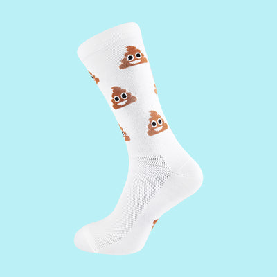 Fietssokken - Poop emoji print - Wit - Maat 39 tot 45+