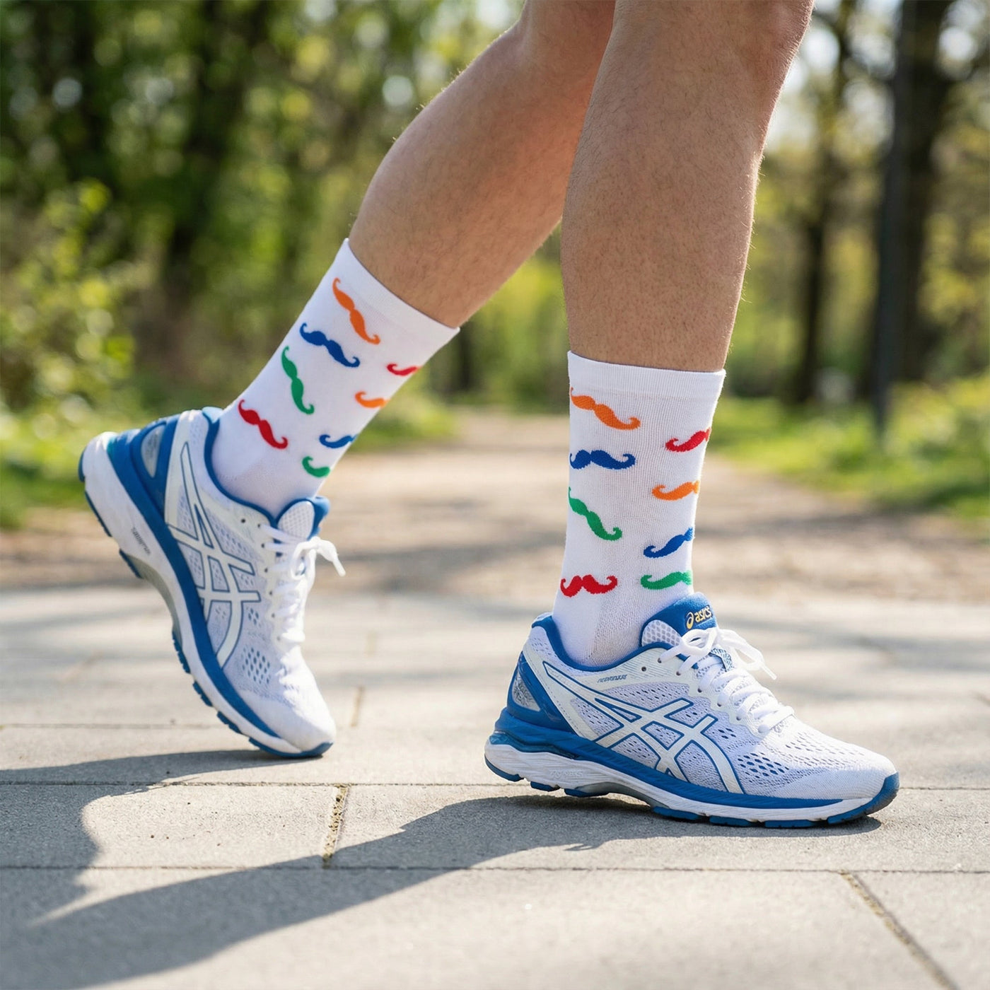 Hardloopsokken - Snor print - Wit - Maat 39 tot 45+