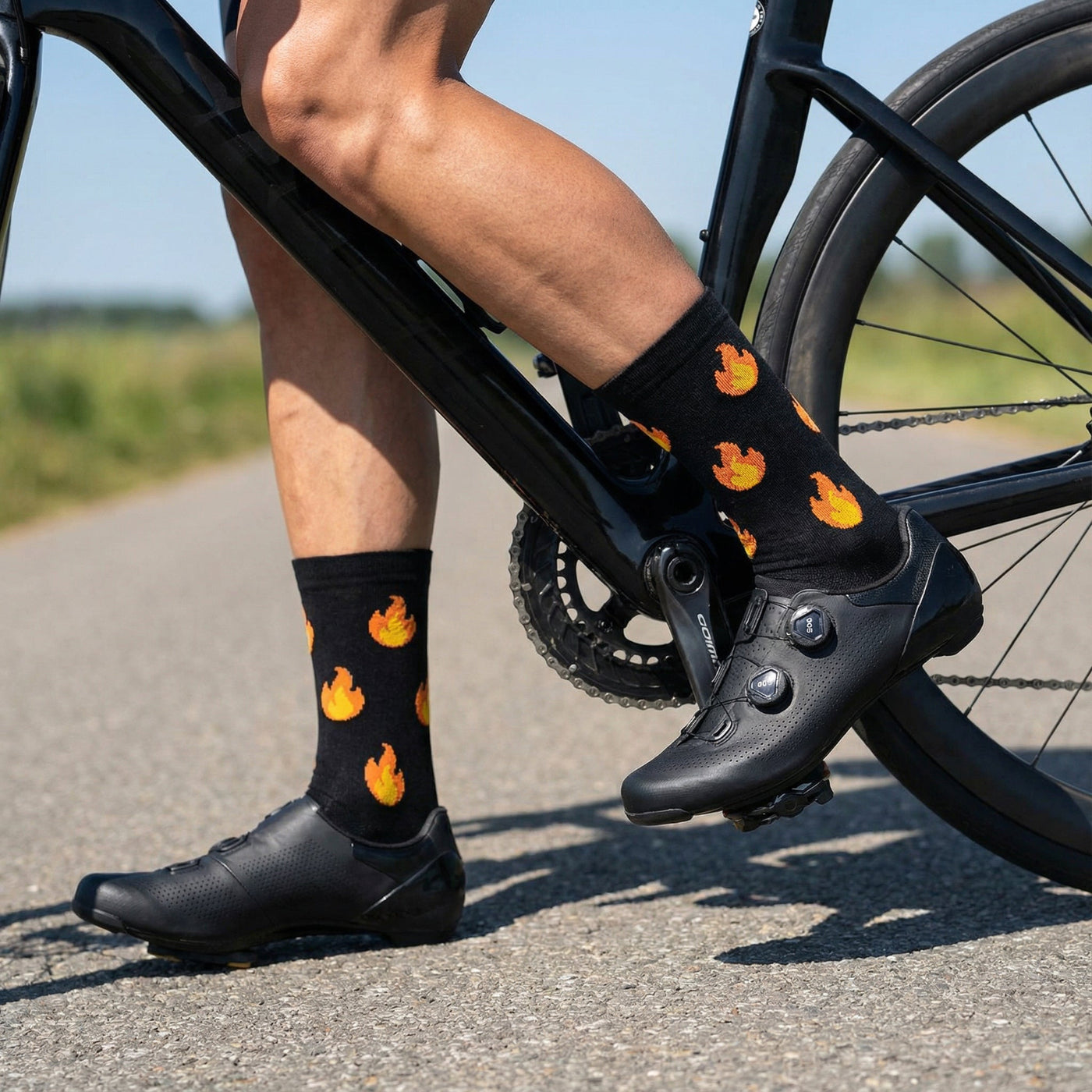 Fietssokken - Vlammen Print - Zwart - Maat 39 tot 45+