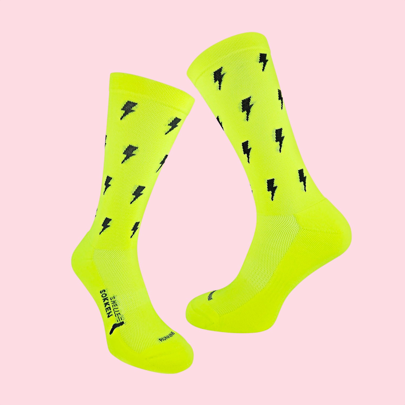 Hardloopsokken - Bliksem print - Neon geel - Maat 39 tot 45+