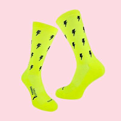 Hardloopsokken - Bliksem print - Neon geel - Maat 39 tot 45+