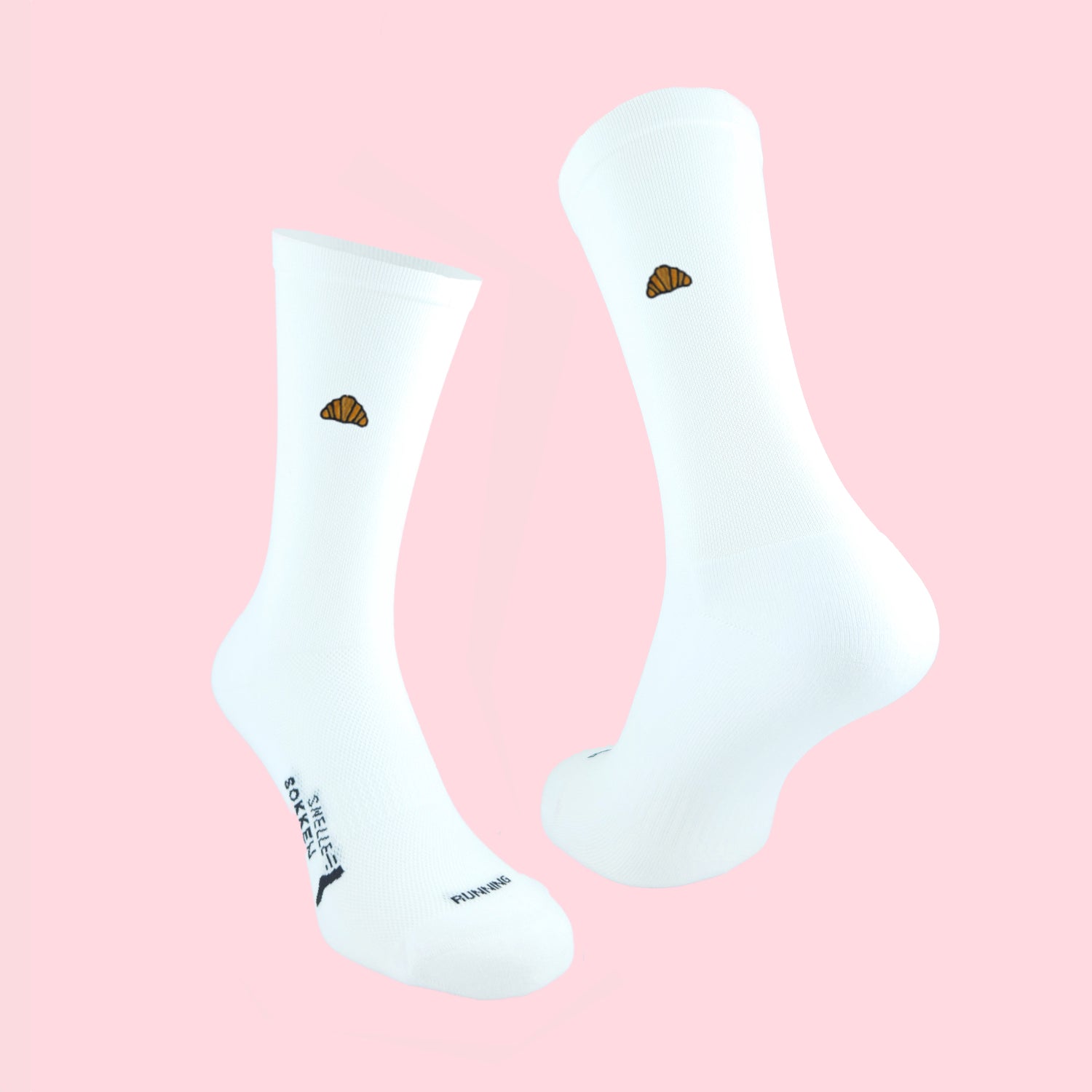 Hardloopsokken met borduur - Croissant print - Wit - Maat 39 tot 45+