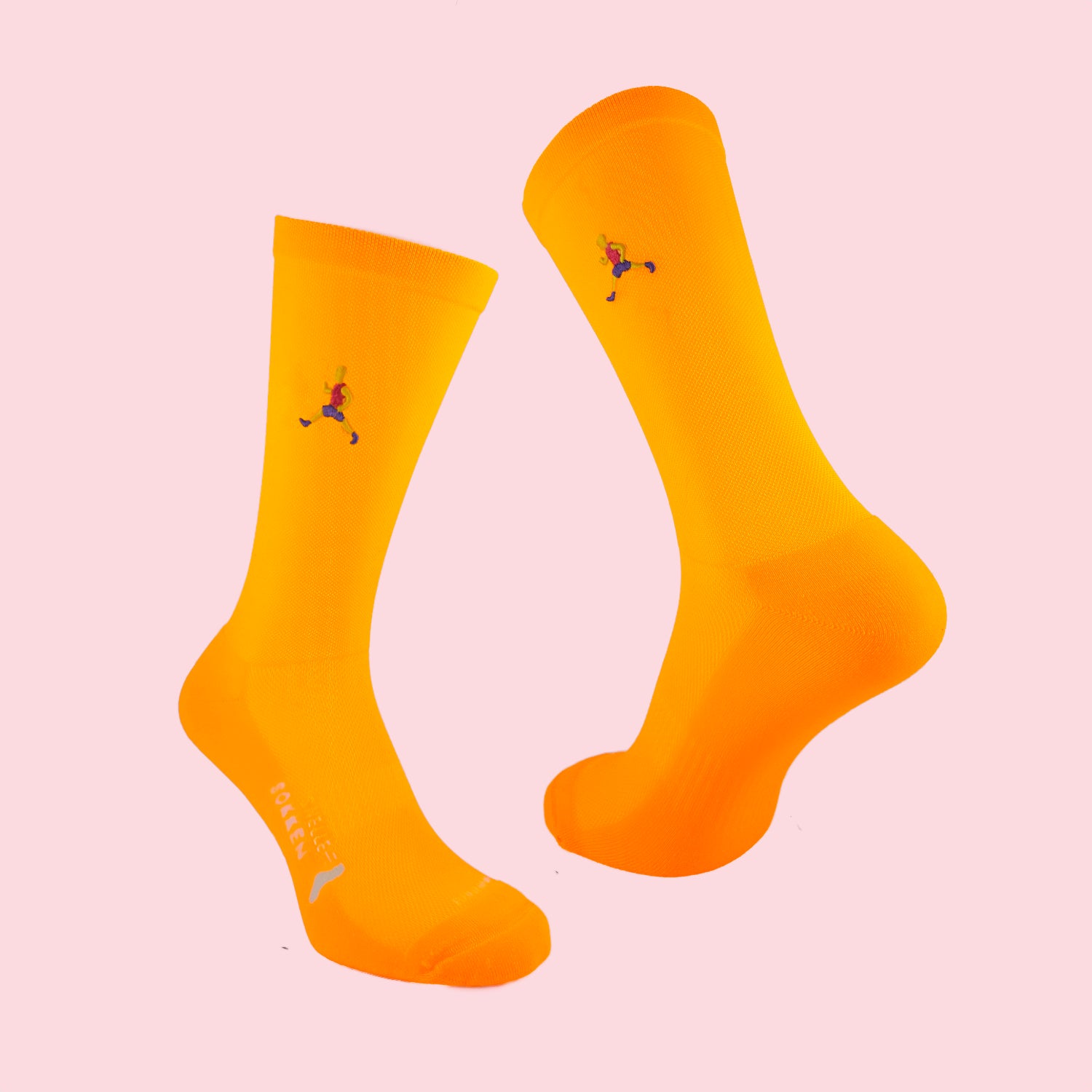 Hardloopsokken met borduur - Hardloper print - Neon oranje - Maat 39 tot 45+