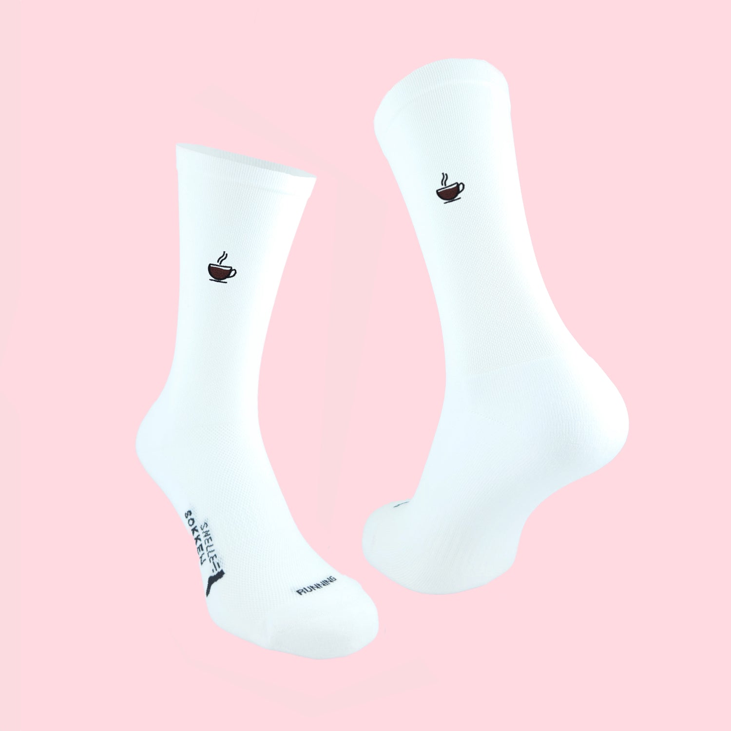 Hardloopsokken met borduur - Koffie print - Wit - Maat 39 tot 45+