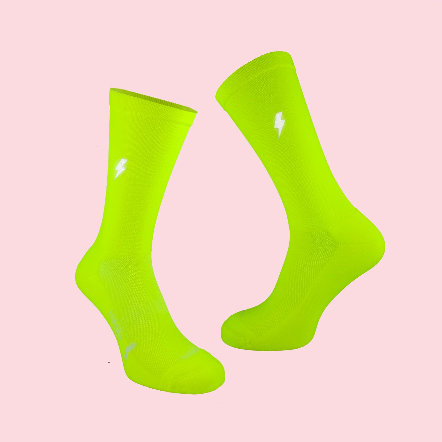 Hardloopsokken met borduur - Bliksem print - Neon geel - Maat 39 tot 45+