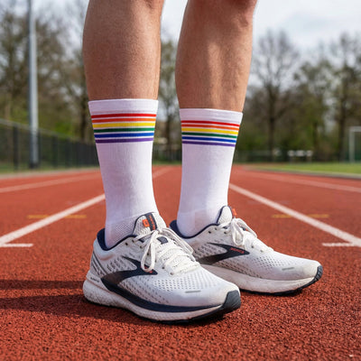 Hardloopsokken - Regenboog print - Wit - Maat 39 tot 45+