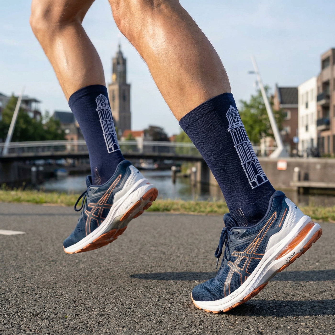 Hardloopsokken stadstoren - Zwolle print - Blauw/Wit- Maat 39 tot 45+