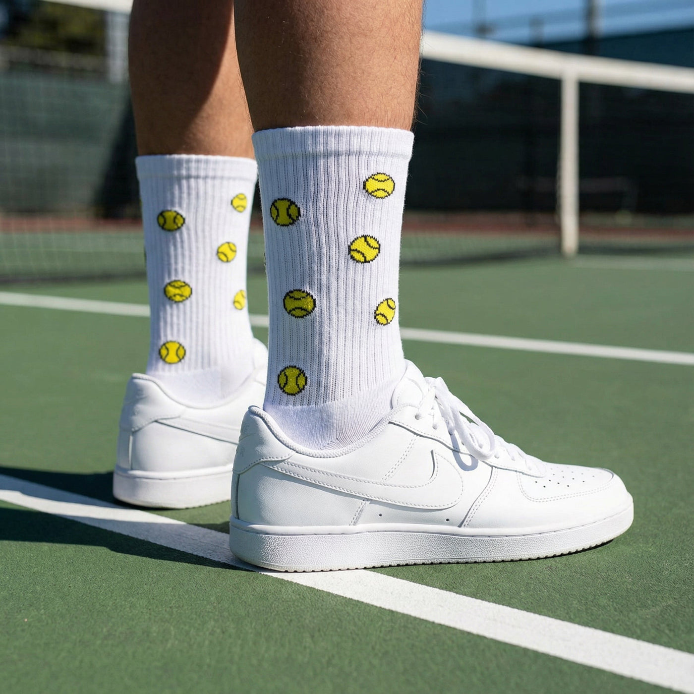 Padelsokken - Tennisbal print - Wit - Maat 41 tot 45