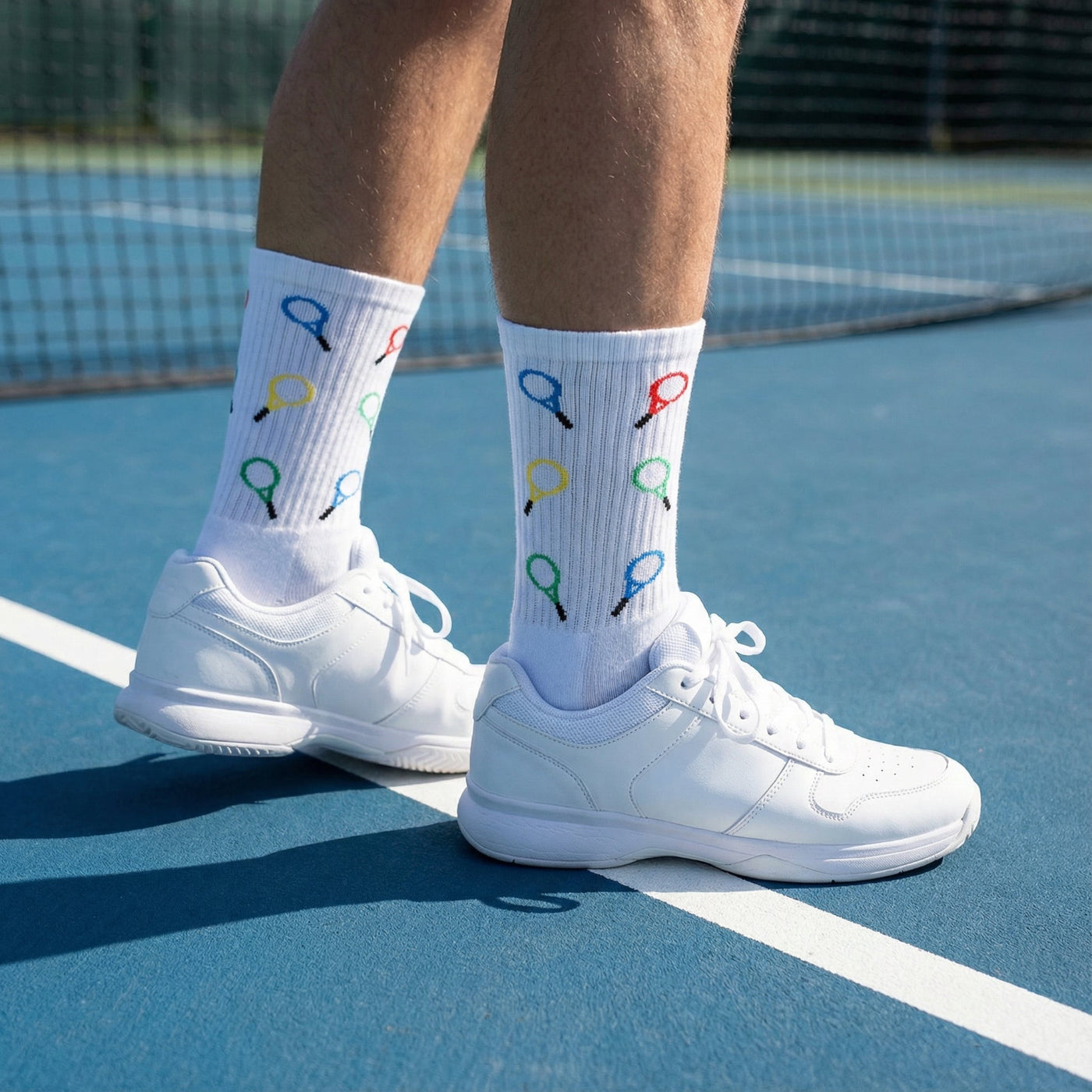 Padelsokken - Racket print - Wit - Maat 41 tot 45