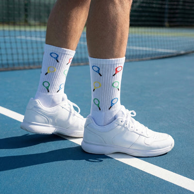 Padelsokken - Racket print - Wit - Maat 41 tot 45